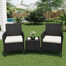3 Pieces Patio Furniture Set, Rattan Outdoor Furniture With 2 Upholstered Chairs And Coffee Table, Conversation Bistro Set For Garden, Backyard, Porch - Black+Beige Cushion - View 7