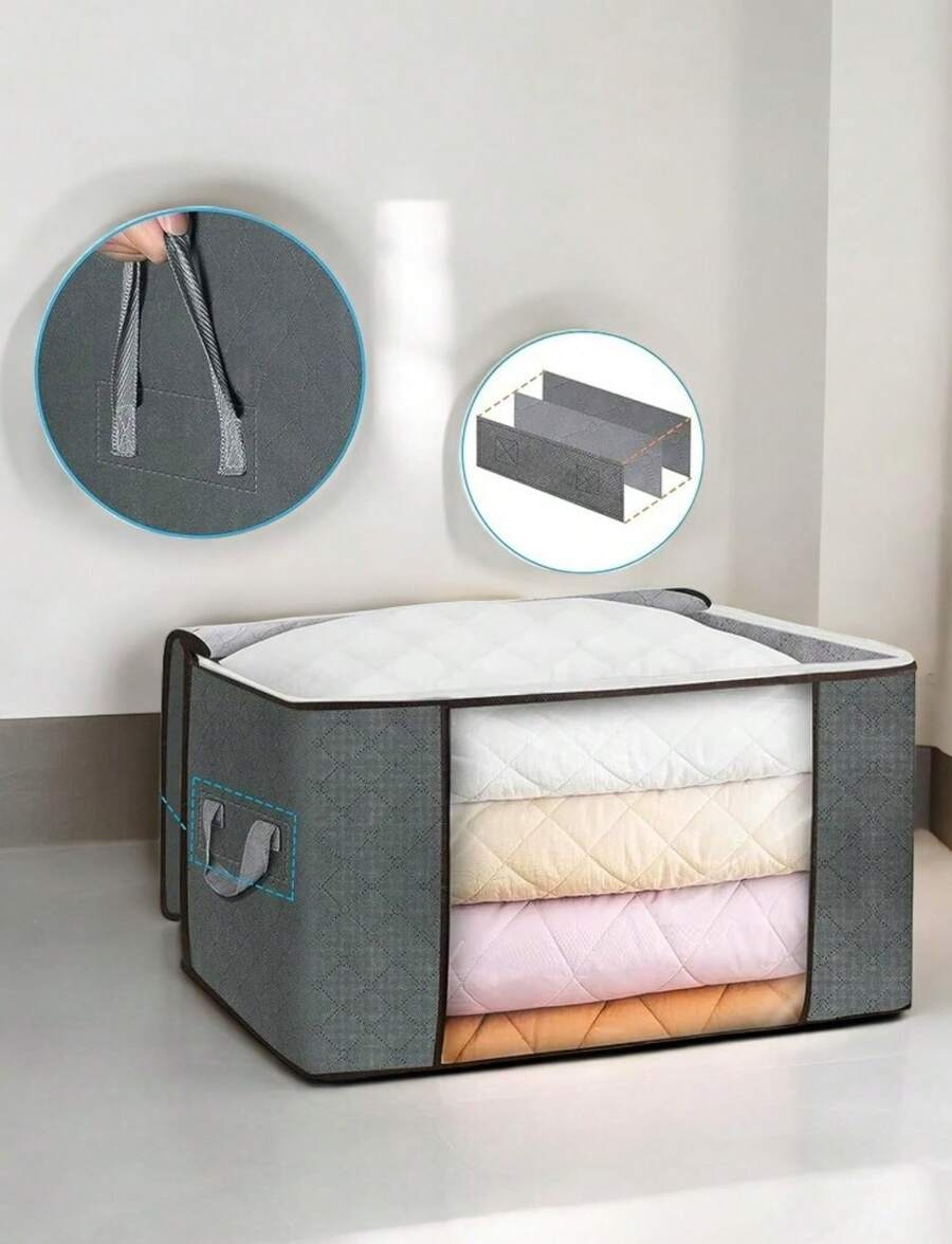 1 pz Organizador de tela para ropa, Contenedores de ropa de almacenamiento Bolsas de armario: Contenedores grandes Organizador, caja de almacenamiento plegable grande para ropa con tapa grande para ropa - Gris - Ver 1