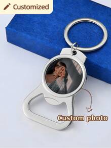 1pc Custom Silver Stainless Steel Bottle Opener Keychain, Custom Halloween Gift, Christmas Gift Keychain, Custom Metal Keychain, Customizable Picture Bottle Opener Keychain, Perfect Gift For Father, Boyfriend, Christmas Gift, Valentine's Day Gift