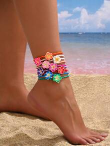 1 件波西米亚风格串珠花朵脚链，适合日常穿着和海滩度假