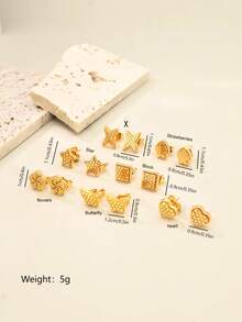 1 Pair Fashionable Classic Versatile Petite Delicate Multi-Element Elegant Earrings For Women - Yellow Gold - View 9