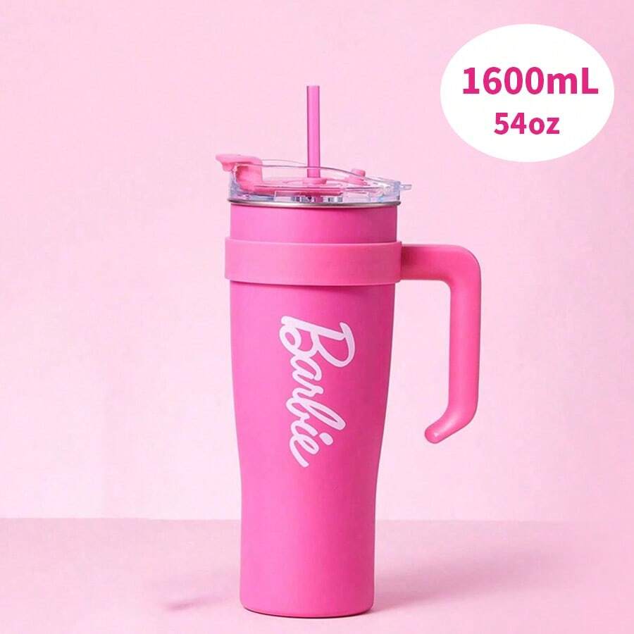Miniso Barbie Series Extra Large Capacity Straw Steel Cup 1600ml/54.1oz, Durable, Suitable For Home, Office And Daily Use, Great Birthday Gift, Stainless Steel Material (1pc)