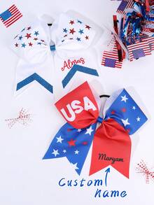 1pc 4th Of July Bow Hair Tie Custom Patriotic Cheer Bows For Girls USA Bow, American Flag Hairband, Stars And Stripes Bow,Personalized Celebration Hair Band Polyester Grosgrain Customized Name Hair Ring Girls Festival Hair Accessories - Flag Style Hair Band - View 2
