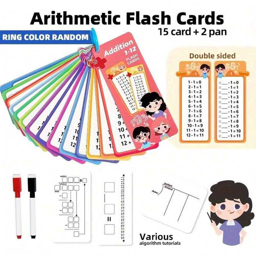 1 Set de Tarjetas Didácticas de Matemáticas para Niños, Juego de Aprendizaje de Dígitos, Práctica de Suma, Resta, Multiplicación, División y Fracciones, Reutilizables y Borrables, Ayudas Educativas de Escritura