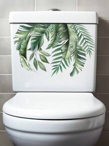 1pc Watercolor Tropical Green Plant Toilet Tank Sticker; Can Be Used As Bathroom Door Or Wall Decal; Add More Fun To Your Home, Stickers, Wall Decal, Vinyl Decal For Home Decorations, Spring Decoration Items Refresh Your Home, Rama Decoration Stickers Gifts Birthday Graduation