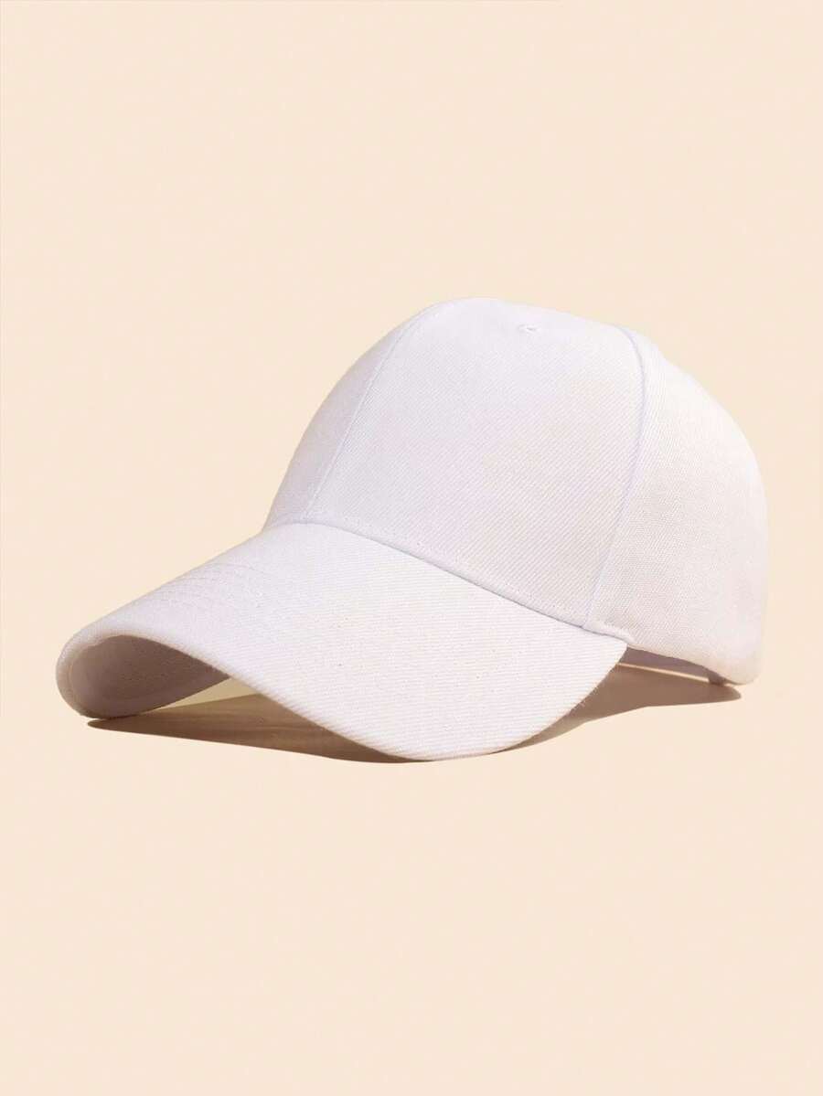 1 pieza Gorra de béisbol sólida y ajustable de uso casual, con protección solar - Blanco - Ver 1