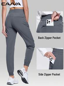 Cavva Damvattentäta sommarvattentäta snabbtorkande vandringsbyxor Justerbar hög midja Dragsko Elastiska ankelmanschetter 3 fickor med dragkedjor Utomhuscamping Löpning Dagligen Vardagligt - Mörkgrå - Visa 3