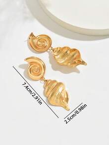 2 件性感迷人派对/舞会不对称夸张性感金色海星、心形、贝壳、螺旋雕刻人造珍珠镶嵌几何椭圆形 DIY 手工拼布纹理流苏粗珠宝耳环配饰，适合性感女士搭配连衣裙、泳装、内衣，适合特殊场合，所有季节 - 金 - 查看 4