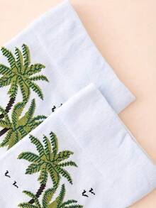 1 Pair Cartoon Palm Tree & Crane Pattern Versatile Socks, Comfortable Soft & Breathable Mid-Calf Socks - Multicolor - View 5