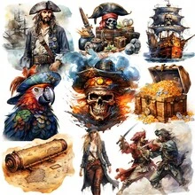 1 Pack Vintage Pirate Chest & Map Parrot Pirate Decorative Stickers For Scrapbooking, Diary, Photo Album, Craft, Stationery, School Supplies - Black - View 8