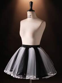 1 pieza Falda A-line de tul colorida para mujer, estilo Lolita para actuación en el escenario, falda de bailarina de color caramelo, mini, sin enaguas, apta para fiesta, boda y uso diario en color negro/blanco