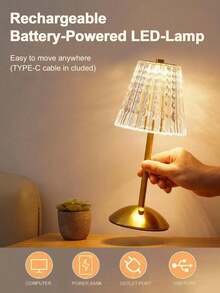 LED Vintage Artistic Crystal Lamp, Metal Table Lamp For Bedroom, Bedside High-End Night Light, Decorative Atmospheric Lamp, American Style Luxury Bar Desk Lamp With Touch Sensor, Rechargeable Lithium Battery Nightlight, Adjustable Bedroom Lighting, Plain Space Theme Bedside Lamp, Battery Powered (No Plug) - Gold - Multicolor - View 9