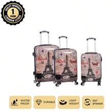 3 Pieces Set European Brand French Design PCPP Material 20" + 24" + 28" Luggage Set, Full Print Eiffel Tower, Expandable Large Capacity, Quiet Wheels, Lock, Waterproof & Durable, 1 Year Warranty, Travel Essential, Holiday Must-Have, Elegant Look, Lightweight & Comfortable, Family Travel Special Gift, Top Product, Bright Spring/Summer Color, Unisex, Cheap Airline Hand Luggage Carry-On