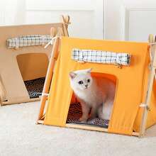 1 Set Of Portable Pet Tent, Four Season Universal Closed Cat Nest, Small Pet Conical Tent, Cute Cat Cave Cat Bed, Easy To Install, Easy To Clean, Suitable For Indoor And Outdoor Use - 橘色 - 查看 2