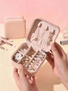 1pc Mini Jewelry Organizer Display Travel Jewelry Zipper Case Boxes Earrings Necklace Ring Portable Jewelry Box For Mother's Day, Leather Storage Jewelry Storage Box Women Gifts Girl Gifts Girlfriend Gifts Back To School School Bag Travel Essentials Travel Organizer, Gift For My Mother For Women Storage Organizer Travel Essentials Back To School
