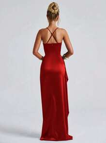 Elegante vestido de fiesta con escote sin tirantes, volantes y cintura de satén sexy, vestido de dama de honor, vestido de gala