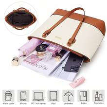 UKEIN 4PCS Women Fashion Handbags Purses Wallet Tote Shoulder Bags Casual Crossbody Bags, Best Valentine's Day Gift For Ladies Girls, Satchel Purse Set 4pcs - 棕白色 - 查看 5