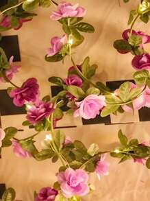 1pc 20LED 2M Pink Rose Vine String Light For Balcony, Window, Bedroom, Dining Room, Garden Decor, Romantic Table Lamp, All Season
