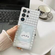 Plaid Cat Pattern Card Holder Anti-Drop Phone Case Suitable Compatible With Galaxy S25, S24 Ultra, S24 FE, S25 Ultra, Galaxy A36, Galaxy A56, Galaxy S23 Ultra, -SPARK GO 2024, POP8, SPARK20C, SPARK20, POVA6, POVA6PRO 5G, POP9 4G, SPARK GO1, SPARK GO 2025, Can Hold Student Card, Credit Card, ID Card