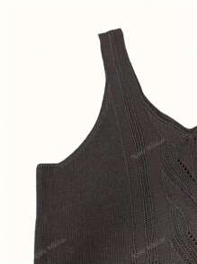 1 pièce Débardeur tricoté élégant pour femmes grandes tailles - Col V, sans manches, couleur unie polyvalente, blouse décontractée, convient pour le printemps et l'été
