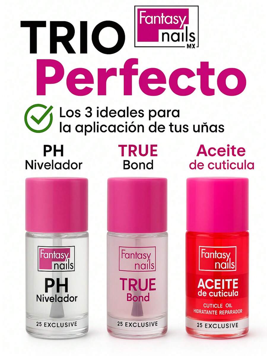 SAJU KIT 3 BASICOS FANTASY NAILS ACEITE DE CUTICULA + PH NIVELADOR + TRUE BOND (PRIMER) - transparente - Ver 1