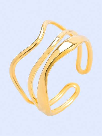 Nhẫn họa tiết sóng có thể điều chỉnh theo phong cách tối giản bằng thép không gỉ 304, Nhẫn kim loại đơn giản dành cho cả nam và nữ để làm đồ trang sức tự làm, có sẵn bằng vàng 18k, bạc, mạ cầu vồng