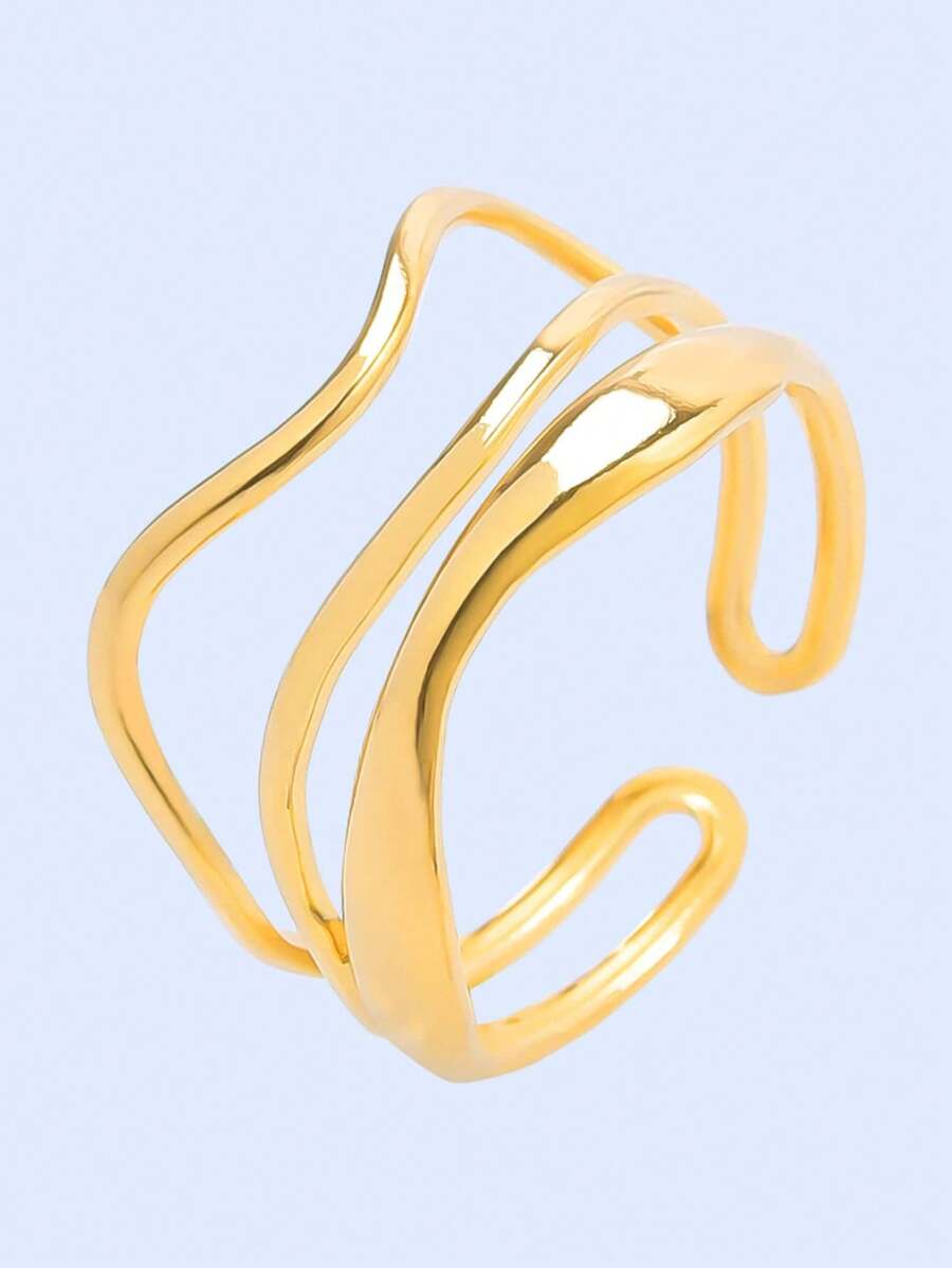 Anillo ondulado minimalista de acero inoxidable 304 estilo Ins, anillos metálicos sencillos unisex para hacer manualidades de joyería, disponible en oro de 18k, plata, acabado arcoíris