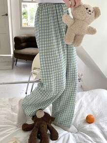 3 Pieces Of Dress Girls Cute Sweet Texture Crepe Plaid Pants Comfortable Straight Leg Pajama Pants Home Dress Pants Casual - 紫色+藍色+橘色 - 查看 7