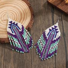 Handgemachte Perlenohrringe, bohemian-Stil Ohrringe, retro blau & weiß kontrastreiche geometrische Form Quasten Tropfen Ohrringe für Frauen, personalisierter Mode-Accessoire Ohrringe, vielseitig für Alltag und Urlaub, Frühling/Sommer Neuheiten, Geschenk für Feiertage, tolle Wahl für Geschenke