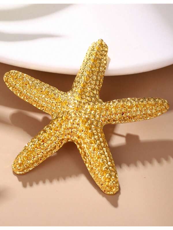 1pc Minimalist Golden Metal Starfish Brooch, Fashion Clothing Accessory
