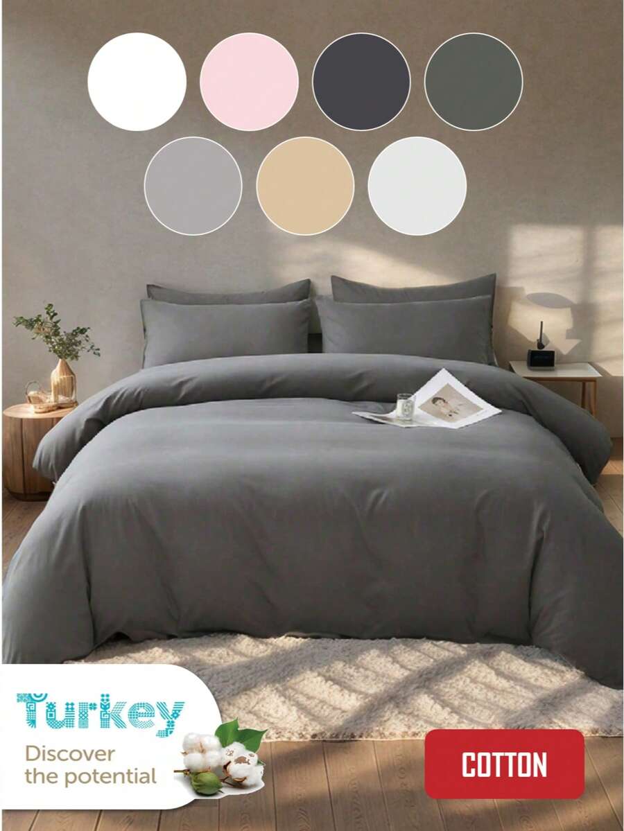 2/3 pcs cotton duvet set, breathable and cozy bedding set for bedroom, all season, 1 piece duvet cover with 1/2 pieces pillow cases (no filling), machine washable - 深灰色 - 查看 1