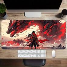 Extra Large Precision Edged Gaming Mouse Pad - Dragon Warrior Design, Rubber Base, Rectangular Anti-Slip Desk Mat, Washable, Non-Slip Computer Mousepad For Esports Back To School