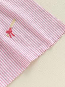 Toddler Baby Girl Baseball Outfit Short Sleeve Baseball Embroidery Smocked Dress Polo A-Line Dress Sprots Summer Clothes - Pink - View 7