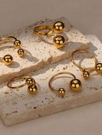 Irregular Beads Stainless Steel Rings For Women Men Open Adjustable Gold Color Chunky Ball Ring Minimalist Waterproof Jewelry