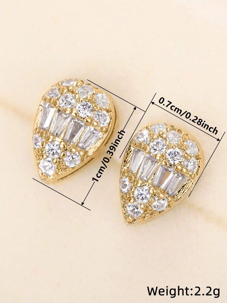 1 Pair Fashion Cubic Zirconia Stud Earrings, Women's Wedding Engagement Anniversary Party Jewelry Valentine's Day Gift - 3# - View 5