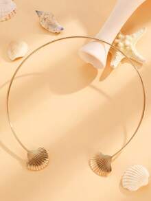 1pc Fashionable Seashell Choker Necklace, Adjustable For Women, Elegant Ocean Style Minimalist Jewelry Accessory Suitable For Beach, Party, Vacation - Yellow Gold - View 3