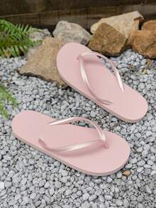 Teenager Plain Color EVA Flip Flops, Simple & Fashionable Versatile Non-Slip Soft Comfortable Lightweight Slip-On Sandals, Suitable For Indoor, Outdoor, Beach, Resort Wear - Pink - View 2