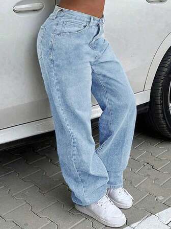 Jeans rectos holgados y casuales de estilo vintage para mujer