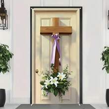 Easter Door Cover Decoration Large He Is Risen Door Banner Backdrop Holiday Photo Booth Background Tapestry Room Decor Flag - Ivory - View 3