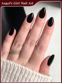 24片/套 短款椭圆形亮面裸色美甲贴纸，包含马卡龙糖果色和黑色美甲贴条，适用于亚克力假指甲，内含1片果冻胶和1个指甲锉，适合女性和女孩日常工作、学习和派对使用。美甲用品