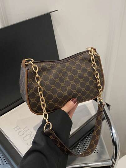 Bolso de hombro de cadena de moda, bolso de mano de alta calidad, bolso versátil de PU sencillo para primavera y verano 2024