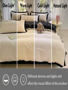 3pcs Ivory White & Black Student Dormitory Bed Ultra-Soft Narrow Edge Quilt Cover Set, 2 Pillowcases 1 Quilt Cover, Machine Washable (Filling Not Included) - Creamy White - View 7