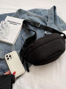 运动斜挎胸包爆款女士简约全包饺子包日系大容量休闲手机腰包 - 黑色 - 查看 5