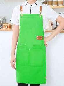 1 pieza Delantal de chef para hombres y mujeres con bolsillo, profesional para cocinar - Ajustable - Delantal de peto, resistente al agua y al aceite, usado en tiendas de leche con té, pastelerías, restaurantes de sushi, restaurantes occidentales, salones de uñas, floristerías, fruterías, cafeterías