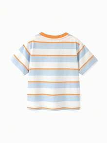mini bala Camiseta de Manga Curta Colorida, Antideformação e Amigável à Pele para Crianças, Verão - tom azul branco - Visão 7