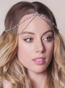 1pc Crystal Zirconia Chain Headpiece, Fashion Bohemian French Elegant Summer Headband For Wedding, Party, Holiday, Daily Wear (Handmade, 1-3cm Variance)