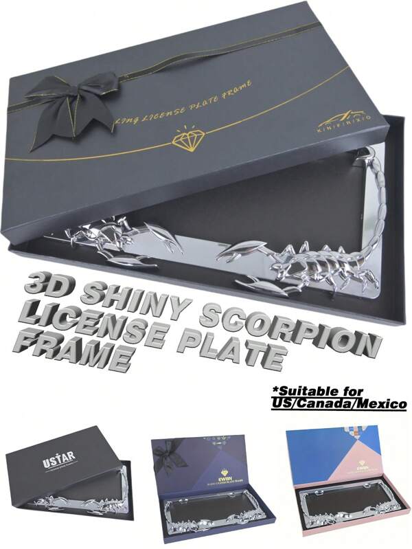 Marco de matrícula 3D brillante de escorpión con placa cromada ABS de 6 " x 12", resistente a la oxidación, al agua y a la temperatura, accesorios de coche para mujeres y hombres, decoración de automóviles, accesorios para camiones, autocaravanas y SUV