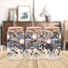 5 adesivos de copo de vidro DTF UV com gatinho fofo, adesivos de cristal 3D à prova d'água e resistentes a arranhões, adequados para copos de vidro de 473 ml, canecas, artesanato, ótima opção para decorar itens pessoais! (11,9 cm x 24,9 cm)