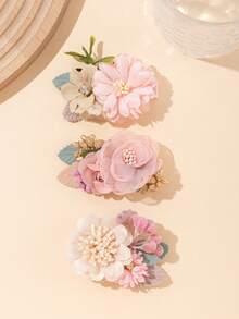 3 Pcs Flower Hair Clip Sets - Elegant Design Paired With Simulated Flowers To Create A Charming Appearance - Mixed color - View 6