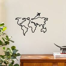1 buc Decor de perete metalic - Decor de perete cu hartă a lumii, Artă murală metalică tradițională cu hartă a lumii cu avion, Sculptură contemporană pentru sufragerie, birou, decor de casă Ideal pentru sufragerie, dormitor, decor de bucătărie - Cadou perfect pentru casă nouă, cadou de ziua de naștere pentru iubitorii de muzică, colecționari de antichități - Construcție din fier, decor de casă, perfect pentru decorul camerei Decorul dormitorului